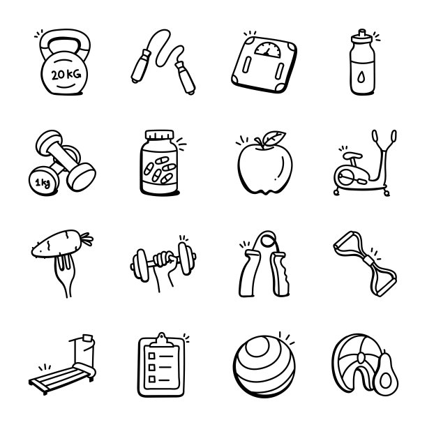 健身器材手绘图标图片下载