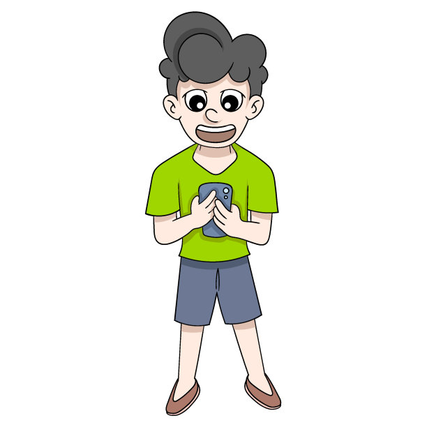 一个带着笑脸的男人拿着手机收到一条快乐的信息图片下载