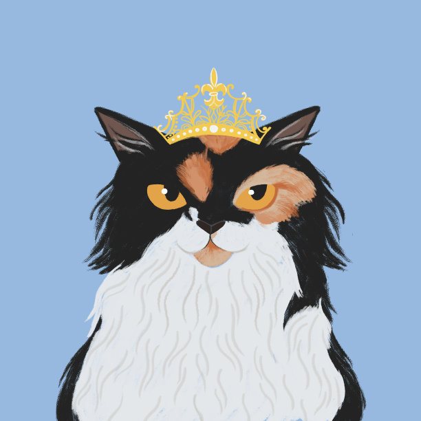 优雅，可爱的猫戴着王冠。明信片或海报，印刷品。图片下载