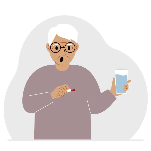 一个男人一手拿着药，另一杯水里装着药丸。吃药治疗疾病的概念，服用维生素或食物补充水。图片下载