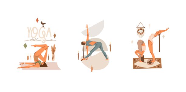 手绘矢量抽象图形集冥想瑜伽女人体式剪贴画插图。冥想练习。禅与和谐的概念艺术。彩色平面矢量人物插画设计。图片下载