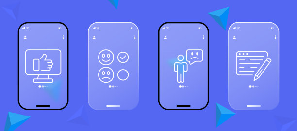 反馈集图标。评价服务，剪贴板的复选标记，喜欢，不喜欢，饼图，检查列表，框，评级星，大拇指，表情符号，反应，评论。沟通。Glassmorphism。UI的电话图片下载