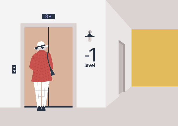 一位年长的女士等电梯，一幢居民楼，室内图片下载