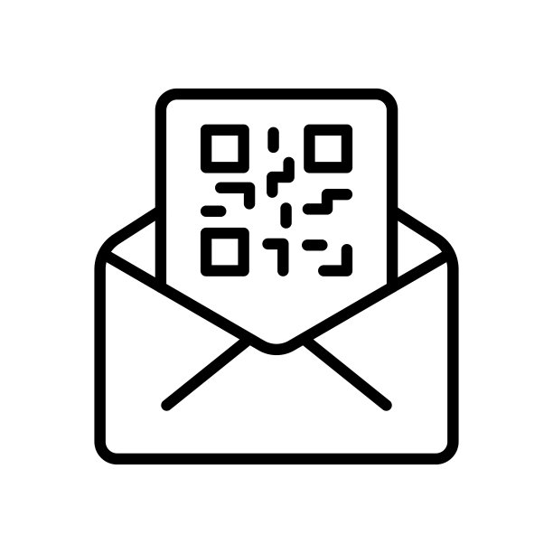 邮件带有二维码行图标。贴纸，产品标签，加密信息，垃圾邮件，扫描，放大镜，扫描，收到，购物。技术的概念。矢量黑线图标图片下载