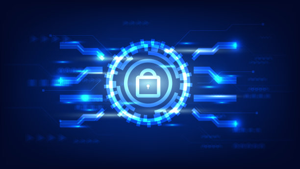 蓝色照明背景上的数字HUD屏幕挂锁图片下载