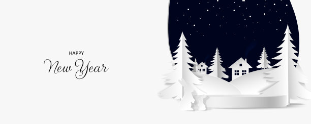 新年横幅，剪纸插图图片下载