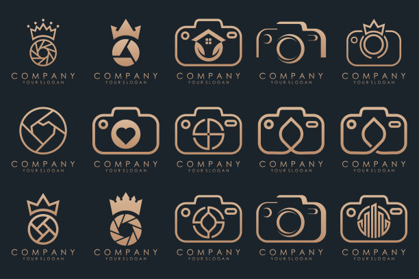 创意镜头和相机标志图标集。摄影，图像，图片库和照片相机的图标。图片下载