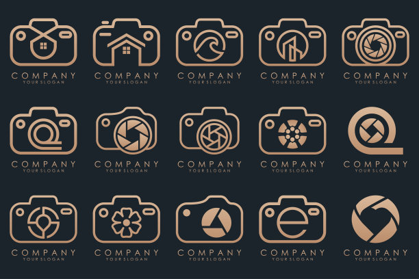 创意镜头和相机标志图标集。摄影，图像，图片库和照片相机的图标。图片下载