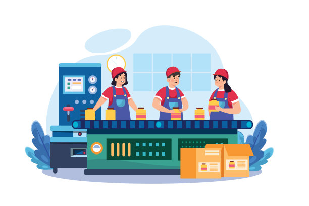 在工厂工作的工人在白色背景上的插图概念图片下载