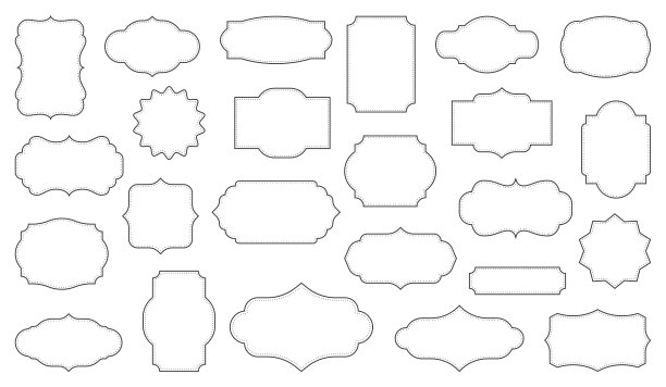 装饰标签框。旧华丽的标签，装饰的老式框架和复古徽章。皇家婚礼徽章，促销贴纸或邀请卡。孤立向量符号集图片下载