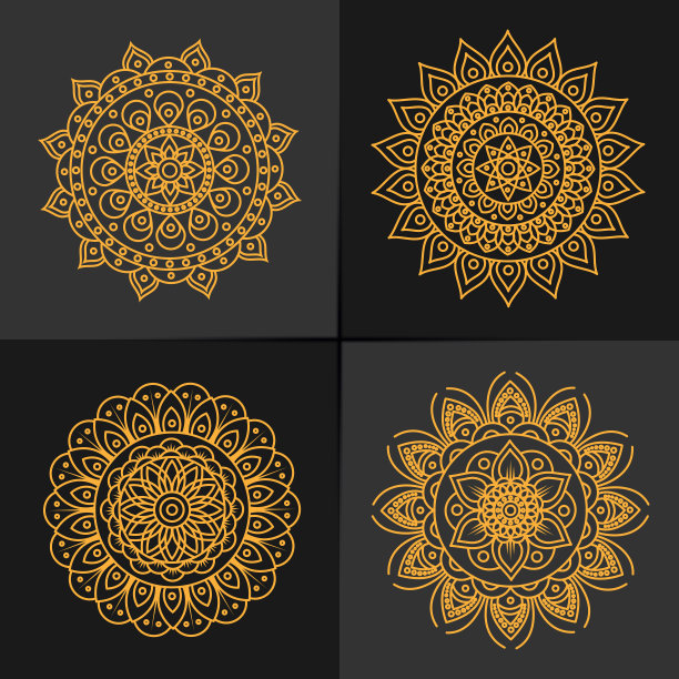 一套金色曼荼罗。可用于珠宝、美容和时尚行业。伟大的标志，字母组合，邀请，传单，菜单，小册子，背景图片下载