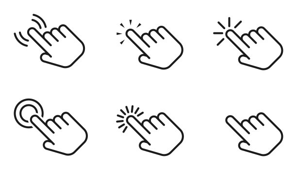 指针光标Ñ .计算机鼠标图标。点击光标，指向手点击图标。图片下载