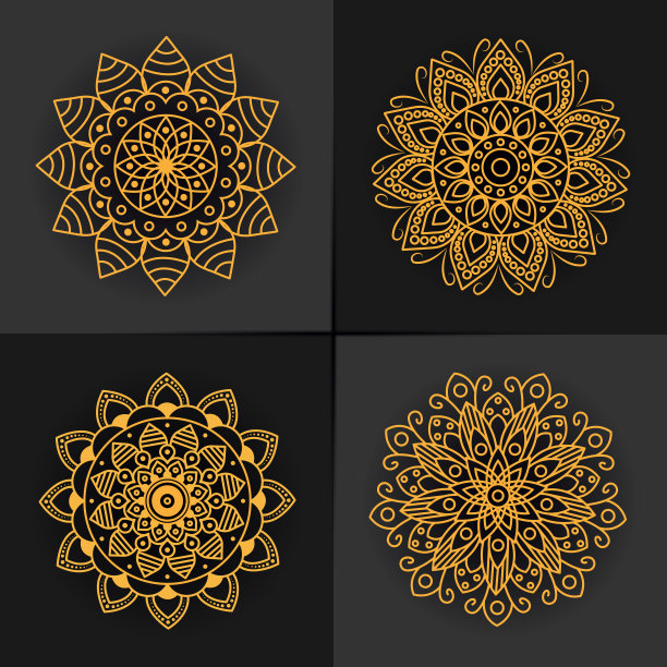 一套金色曼荼罗。可用于珠宝、美容和时尚行业。伟大的标志，字母组合，邀请，传单，菜单，小册子，背景图片下载