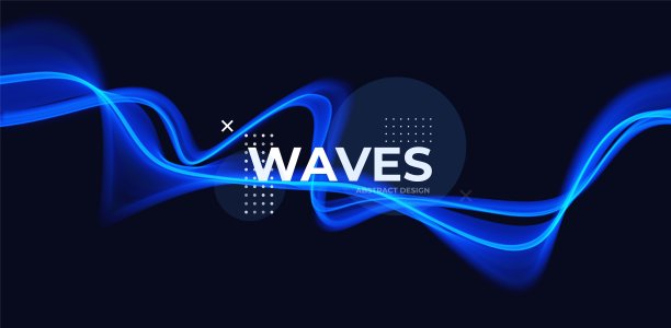 蓝色抽象波。神奇的线条设计。流量曲线运动元件。霓虹灯渐变波状发光。图片下载