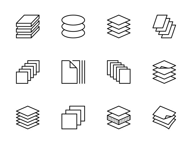图层图标设置。矢量符号在白色背景上以简单的风格孤立。图片下载