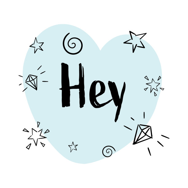 嘿。矢量卡通素描插图背景。带有文字和图形设计元素的新潮贴纸图片下载