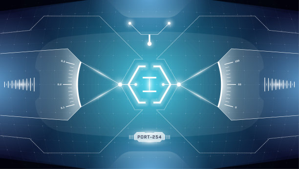 VR HUD技术抬头显示目标。数字未来虚拟现实界面赛博朋克高科技遮阳板屏幕。飞船座舱仪表盘面板。抽象矢量插图图片下载