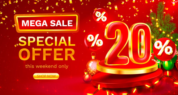 圣诞快乐，八折优惠。打折创作作文。销售横幅和海报。向量图片下载