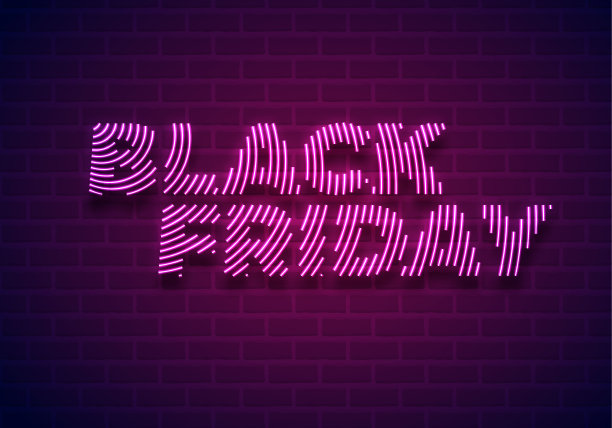 矢量插图黑色星期五霓虹文字在砖墙图片下载