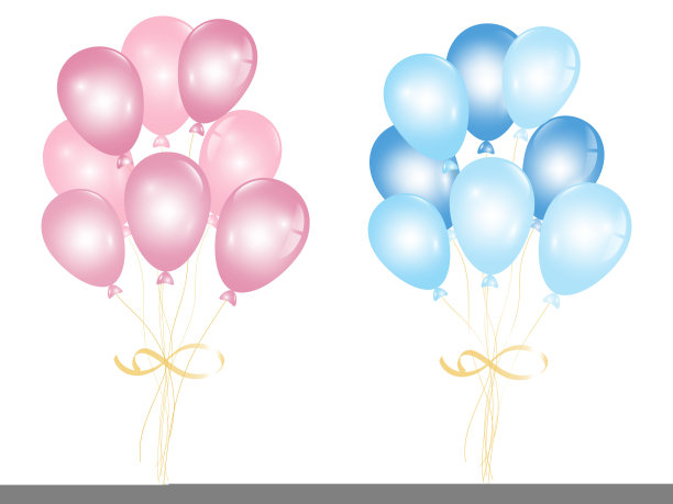 为性别派对准备的粉色和蓝色凝胶气球图片下载