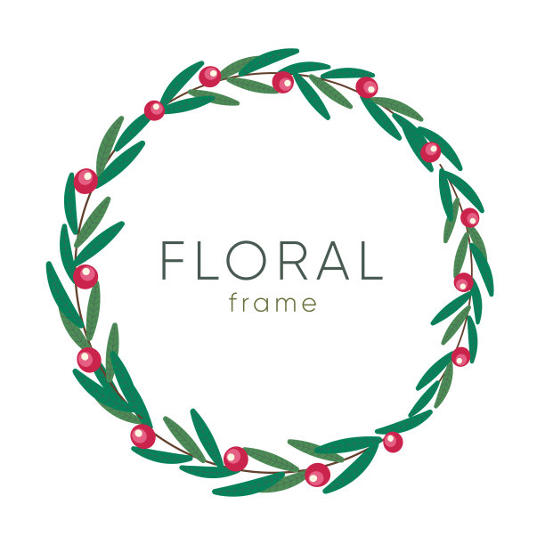 用树叶和红色浆果作框架图片下载