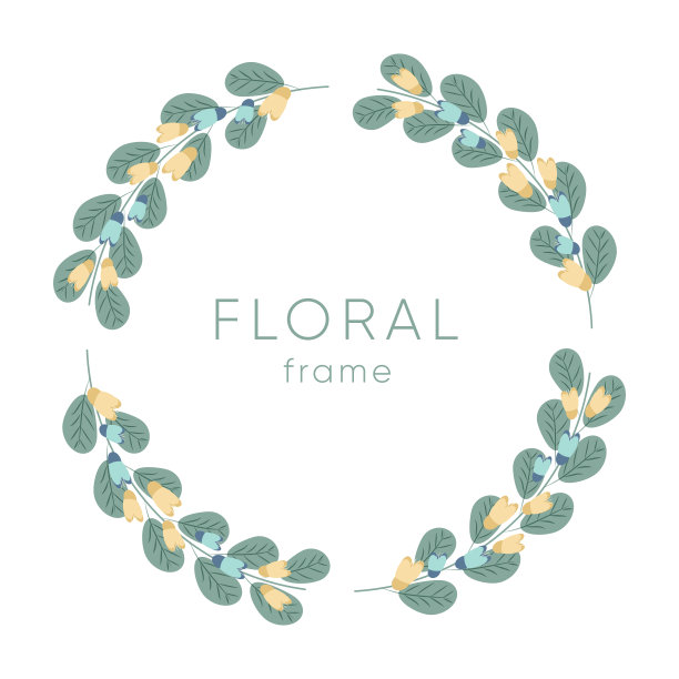 花框架背景与黄色和蓝色的花朵图片下载