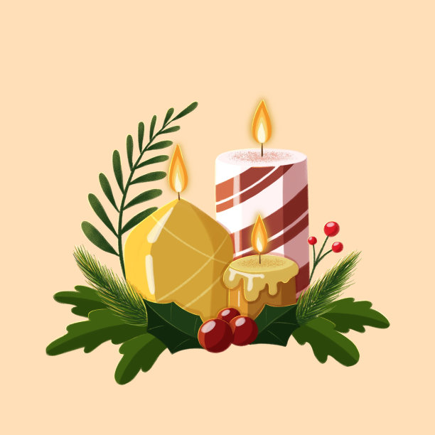 燃烧的圣诞蜡烛与冬青圣诞和新年插画图片下载