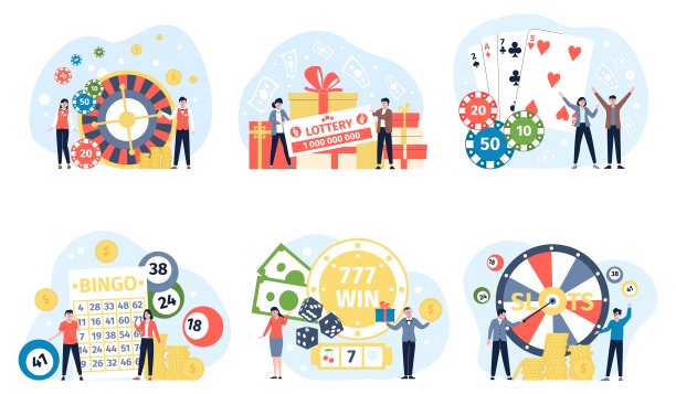 赌博游戏场景，平骰子，扑克和彩票。金钱赢人品，活动赢休闲。赌场生意和投资，最近矢量大奖图片下载
