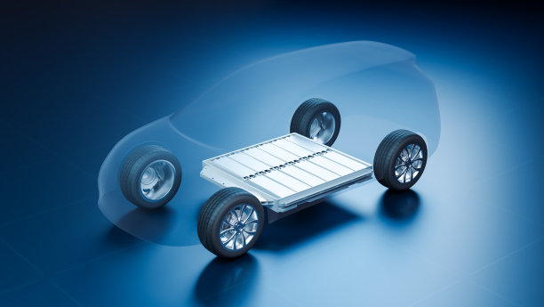 电动汽车内部透明视图与锂离子电池模块，x射线SUV汽车储能系统设计与锂离子可充电电池组外壳，3D渲染运输技术图片下载