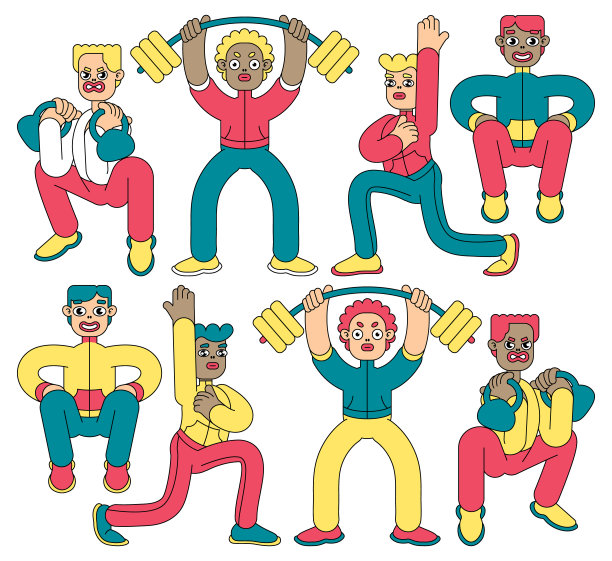 收集孤立的图像与男人谁去运动，进行体育锻炼。向量。图片下载