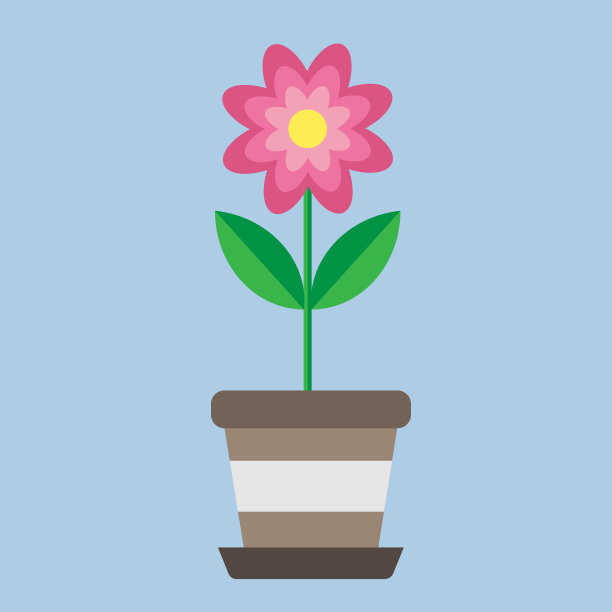 矢量平面花与花盆。卡通盆栽植物。插图孤立在白色背景上。图片下载