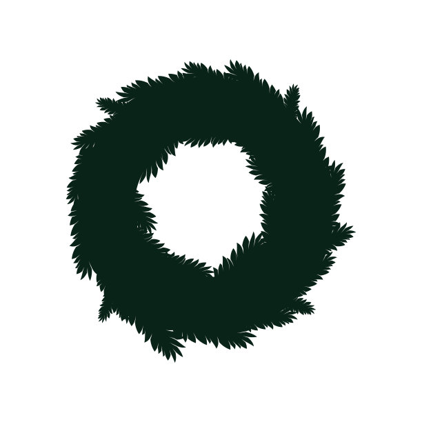 一个云杉圆形花环的剪影，白色背景上一个孤立的平面图像。矢量图图片下载
