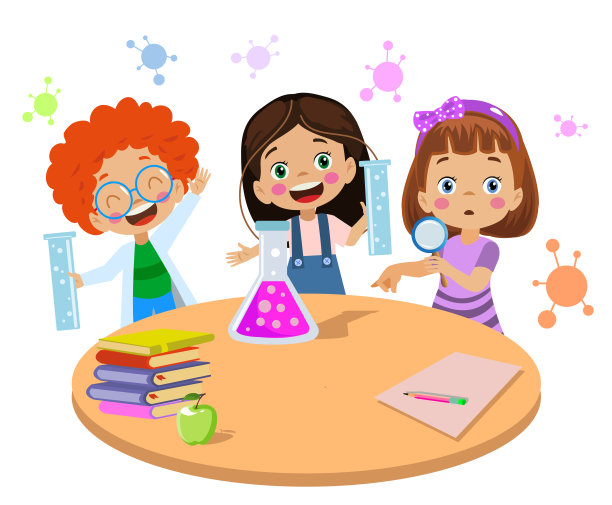 可爱的孩子们在圆桌旁实验图片下载