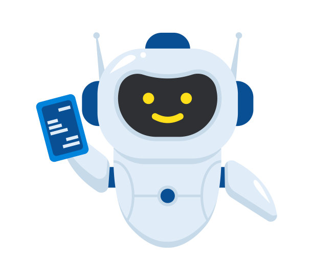 快乐的聊天机器人角色。支持自动化服务。矢量图图片下载