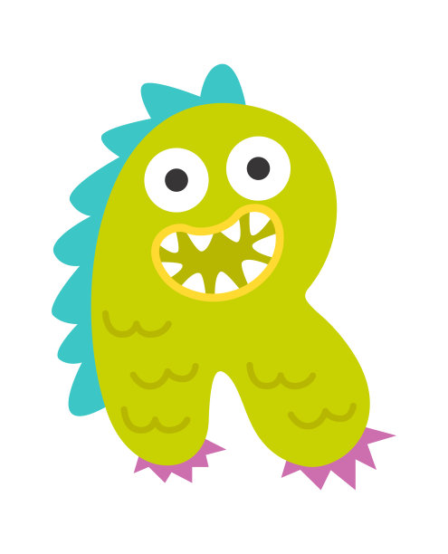 幼稚的怪物R字母。矢量图图片下载