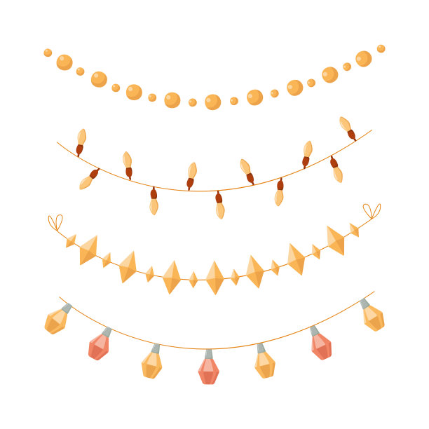 一套圣诞花环。铃铛，灯笼，旗帜，珠子。节日装饰元素。矢量插图。专门为节日设计卡片、请柬、包装纸。圣诞装饰品图片下载