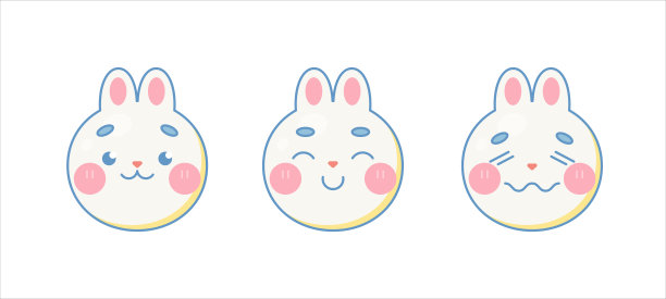 高兴，放松，满意，积极可爱的兔子表情包。孤立的白色背景。矢量卡通插图。图片下载