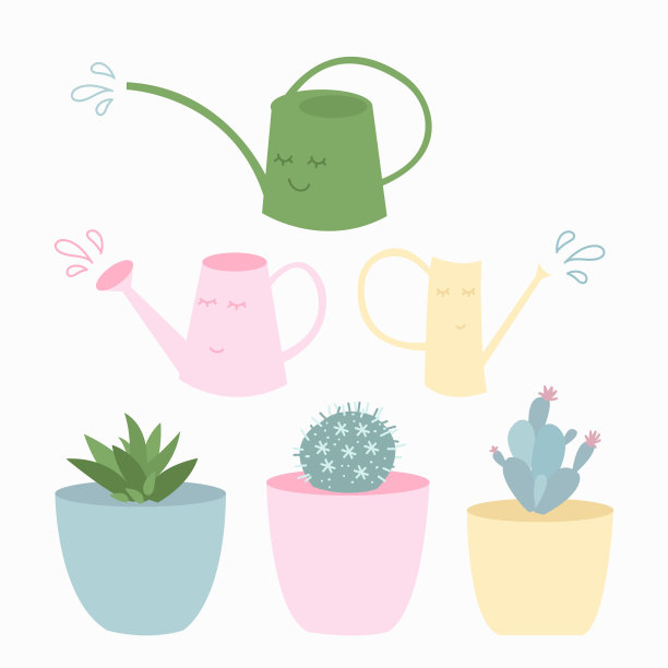 室内植物，仙人掌和喷壶都是时尚柔和的颜色。家居室内装饰元素。图片下载