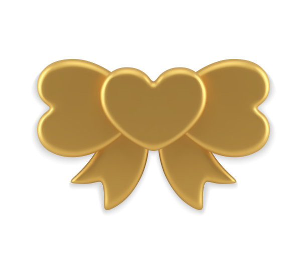 金色节日蝴蝶结复活节装饰的心为节日庆祝3d图标现实矢量图片下载