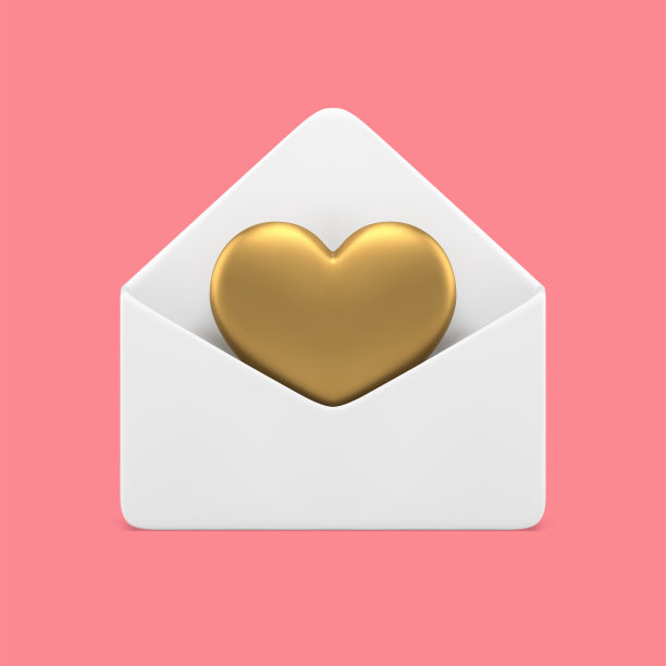 金色的心在打开信封浪漫的信件邮件通知3d图标现实的矢量图片下载