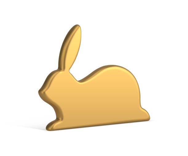 复活节兔子金色金属纤细的装饰物节日装饰元素3d图标现实矢量图片下载