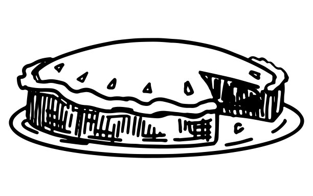 在盘子上画一个馅饼。甜蜜的自制面包店涂鸦。手绘矢量插图。单个剪辑艺术孤立的白色。图片下载