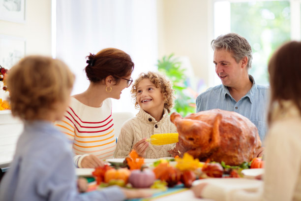 感恩节家庭晚餐。烤火鸡餐。图片下载