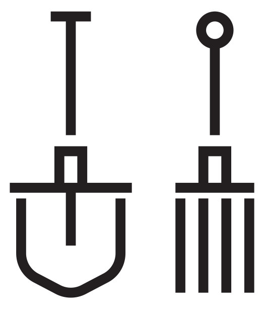 园艺工具图标。铲子和干草叉。景观的象征图片下载