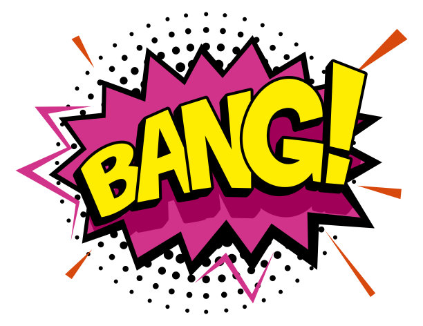 漫画风格的Bang word。半色调色彩飞溅框隔离在白色背景图片下载