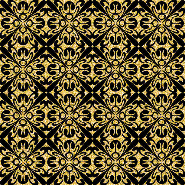 金色阿拉伯无缝图案，闪烁金色闪光黑色装饰背景为设计图片下载