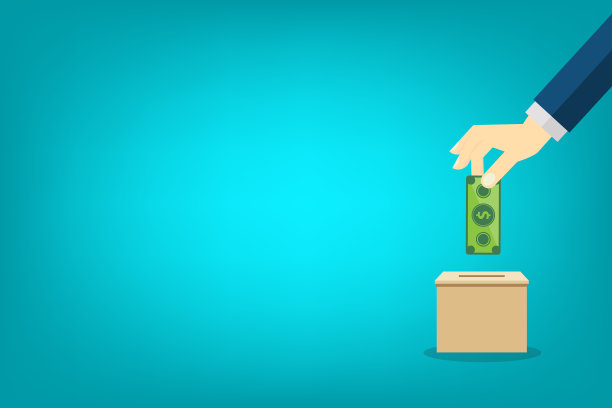 捐，捐的概念。人手与美元纸币和捐款箱。图片下载