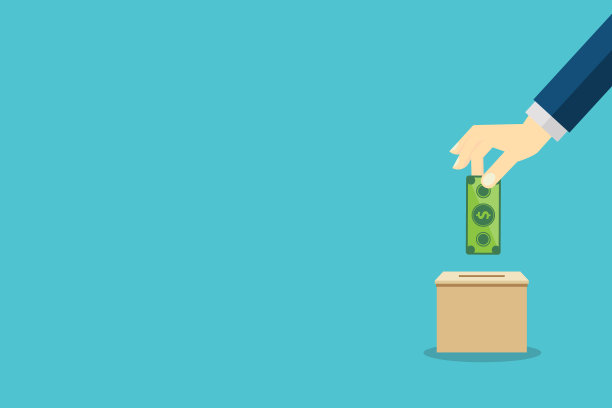 捐，捐的概念。人手与美元纸币和捐款箱。图片下载