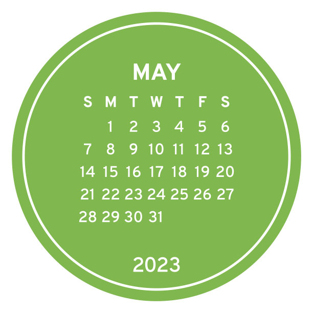 2023年5月。彩色英文圆日历图片下载