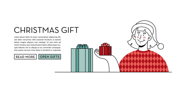 拿着礼品盒的女人。创意横幅，网页，社交媒体帖子。矢量插图的轮廓平面风格图片下载